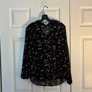 Express Black Portofino Blouse with Bird Pattern